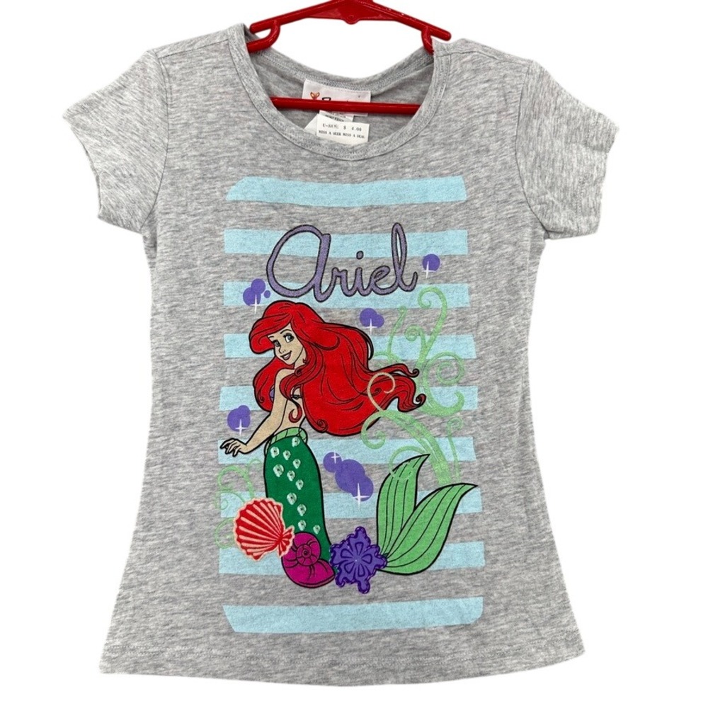 VTG Ariel The Little Mermaid Sweeteen DEADSTOCK Shirt Grey SZ 5/6 Disney NEW 90s